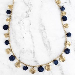 NAVY RESIN AND GOLDTONE DISK CHARM NECKLACE